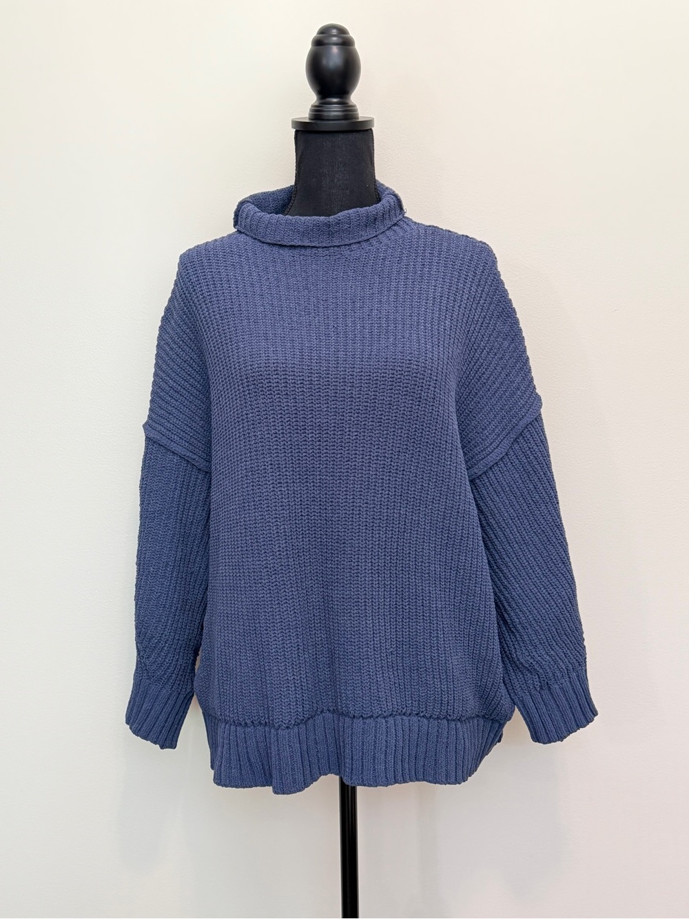 aerie Chunky Knit Mock Turtleneck Sweater Womens XS Pullover Boxy Oversized Blue